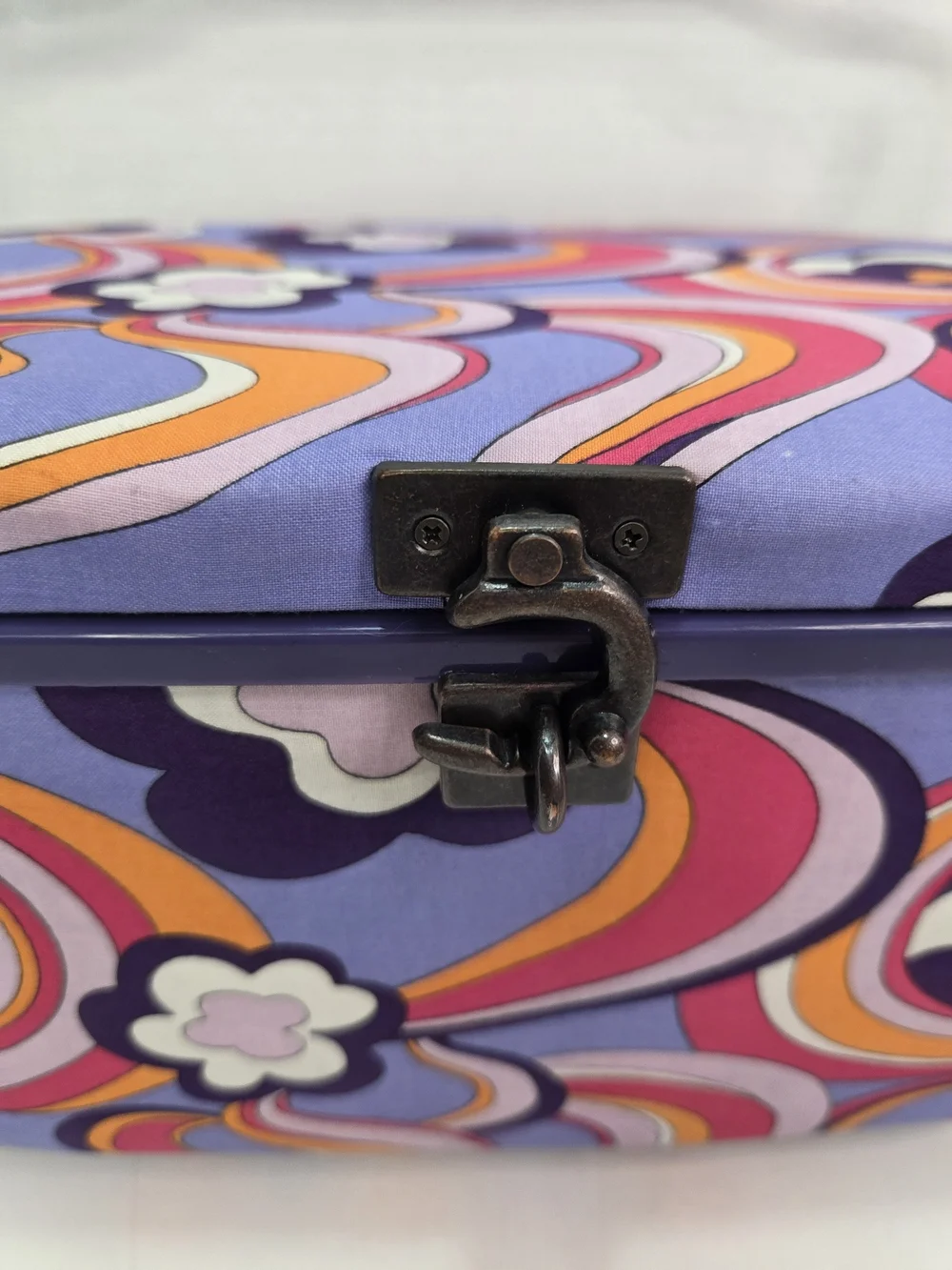 VTG. 1960-70s Peter Max Style Print Sewing Basket Groovy Flower Power Colors